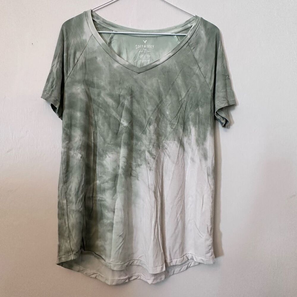 American Eagle Womens Soft Sexy Shirt Tie Dye Short Sleeve Green Size Small